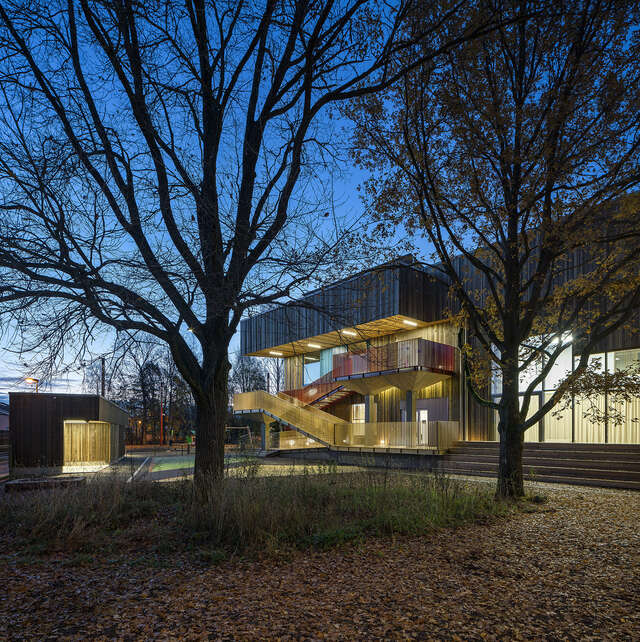 Building facade during an autumn evening.