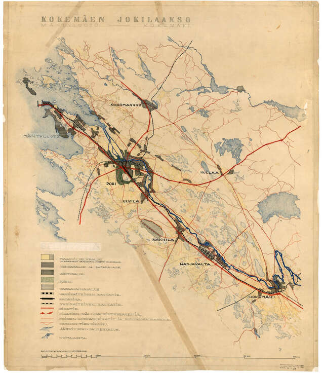 Old map with roads drawn on it