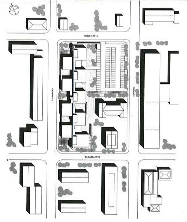 Site plan of the government office building in Joensuu.