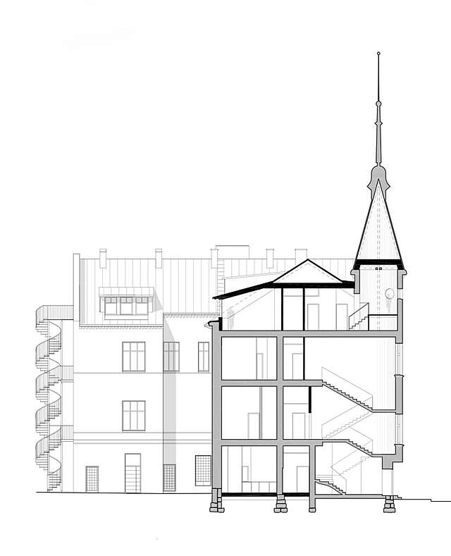 Section plan of the Art Nouveau building.