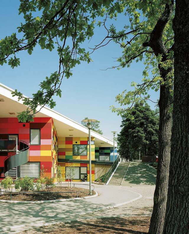 Colourful elevation of the daycare centre.