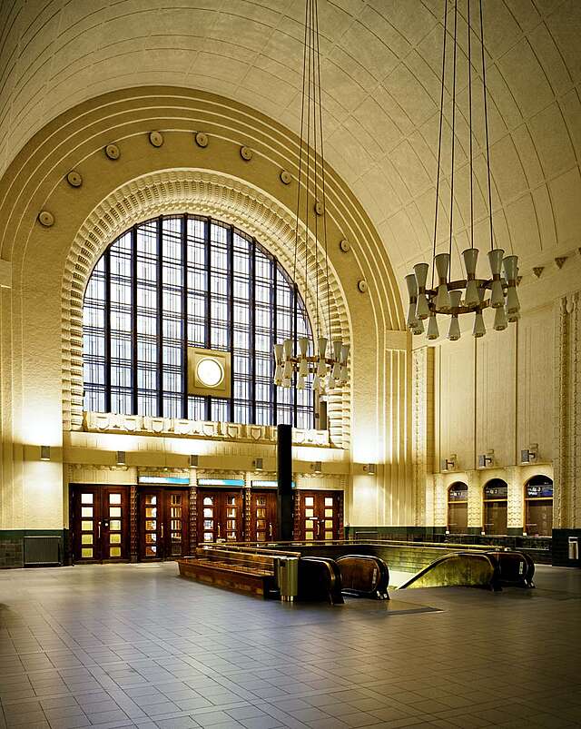 Interior of the railway station with Art Nouveau elements