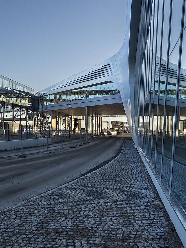 Terminal facade with glazed walls.