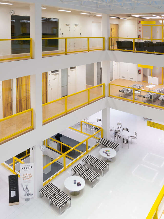 Open library lobby area on three levels.