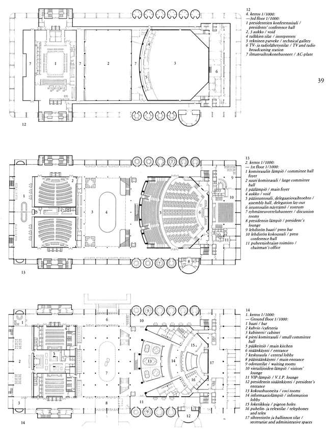 Floor plans of a congress building