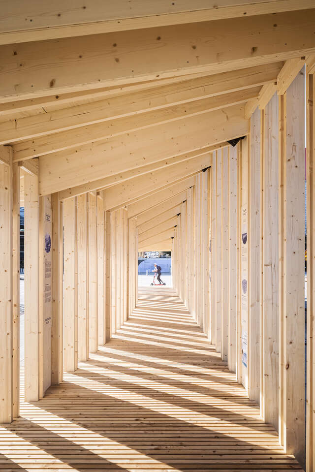 A tunnel structure made of wood