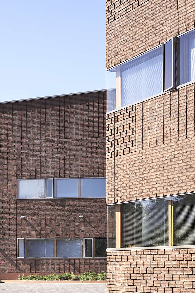 Brick facade of the different wings.