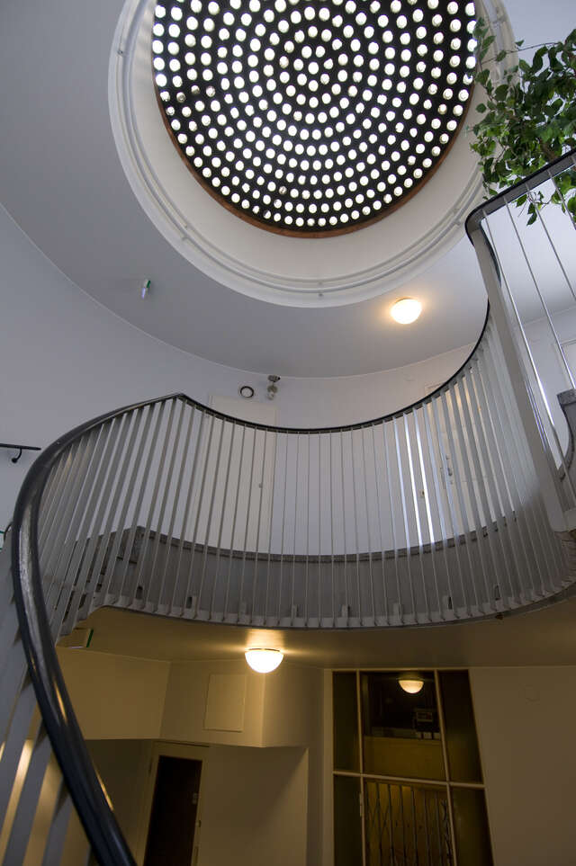 View of a staircase in Bensow House.